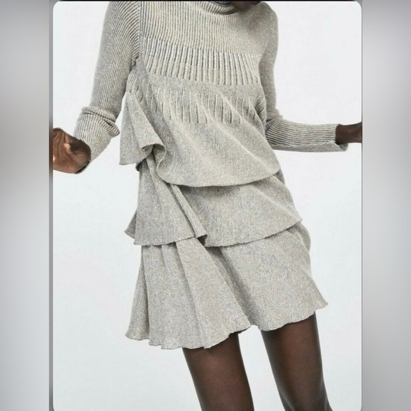 Zara Ruffled Knit Metallic Treads Dress Women Size L US - Picture 4 of 10